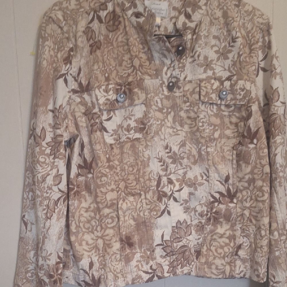 Christopher & Banks Floral Beige and Brown Jean Jacket